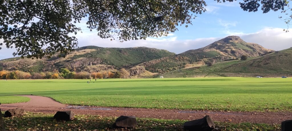 Scenic view of Arthur’s Seat rising above Holyrood Park. A Hill of Legends.